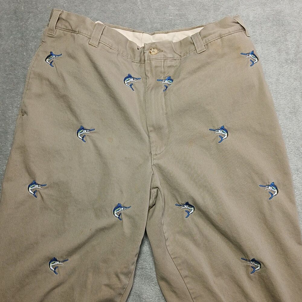 Berle 36x31 Mens Khaki Critter Pants Marlin Fish Embroidered Old Money Prep 36 - Picture 2 of 15